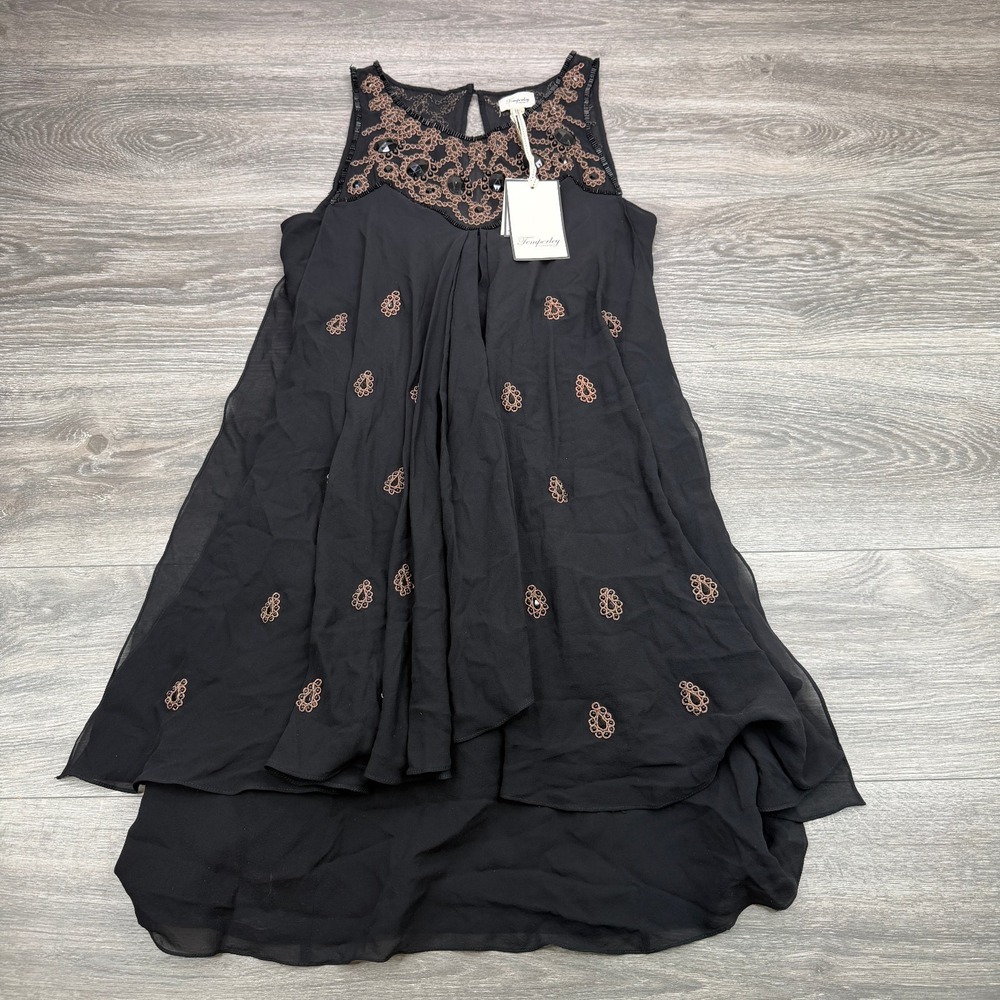 Temperley London Mini Papillon Dress Womens 4 Black Silk Beaded Embroidered NWT
